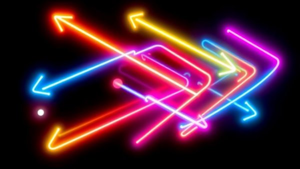 Abstract neon arrows merging, representing consolidation.