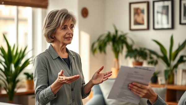 Middle-aged woman discussing employee investment compliance.
