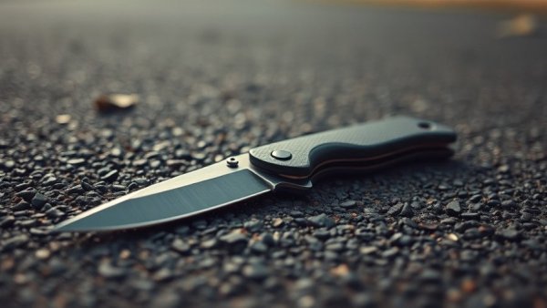 Folding knife on asphalt linked to stabbing in Greenville SC.