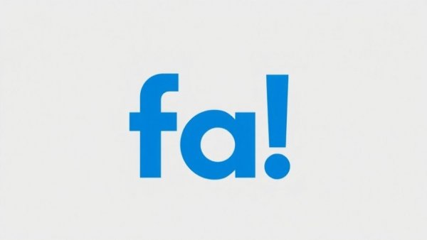 Bold blue 'fa!' letters on light gray background