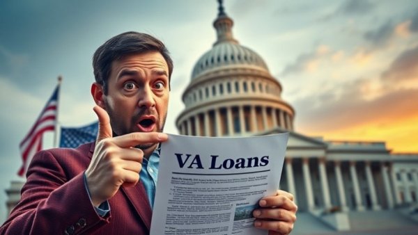 VA Loan Reform Act overview with US Capitol and surprised man.
