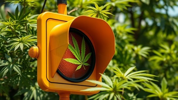Reclassifying Medical Marijuana: Traffic light with cannabis leaf.