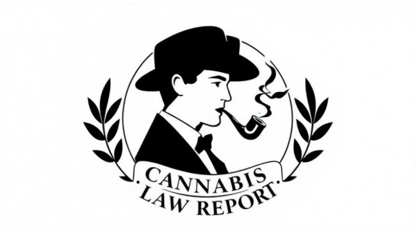 Black and white emblem of Cannabis Law Report, person silhouette