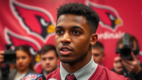 Arizona Cardinals sign Chase Bisontis, press conference backdrop.