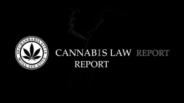 Cannabis Law Report logo in black and white, silhouette smoking.