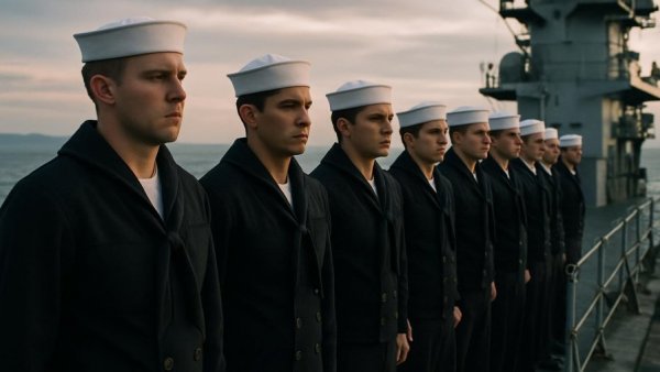 Sailors in formation on a naval ship, active military housing rights context.