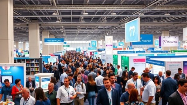 Crowd at British Dental Conference & Dentistry Show exploring booths.