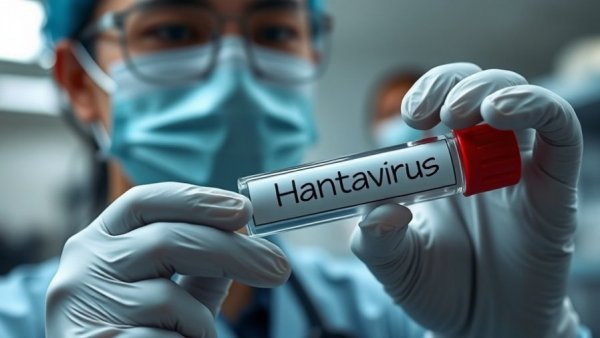 Healthcare professional examines Hantavirus test in lab.
