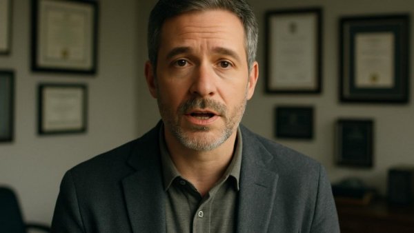 Middle-aged man discussing OTH discharge benefits in an office setting.