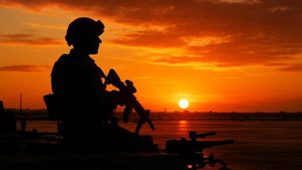 Silhouetted soldier on vehicle at sunset, Pentagon cancels long-range missile unit deployment