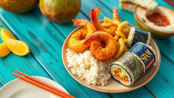 Ono Hawaiian BBQ opens on Indian School: Hawaiian lunch plate on turquoise table.