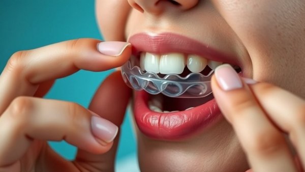 Close-up of dental splint insertion for bruxism management.