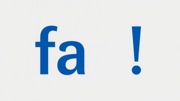 Bold blue serif font text 'fa!' on a gray background.