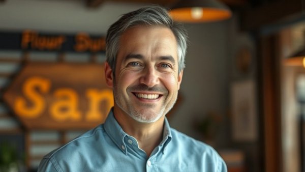 Middle-aged man smiling in professional setting, cannabis lending fund concept.