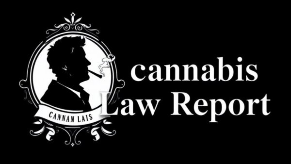 Cannabis industry state laws emblem with silhouette and text.