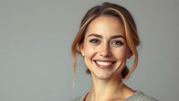 Confident woman with bright smile promotes preventive dental appointments.