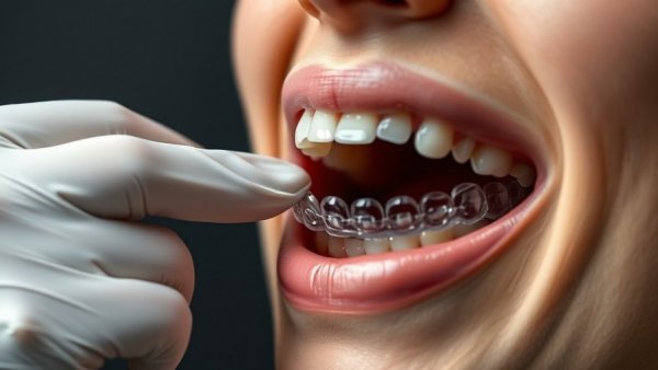 Close-up of aligner treatment procedure highlighting aligner placement