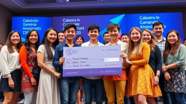 Winners of Ethical Torch Essay Scholarship Contest holding a large check.