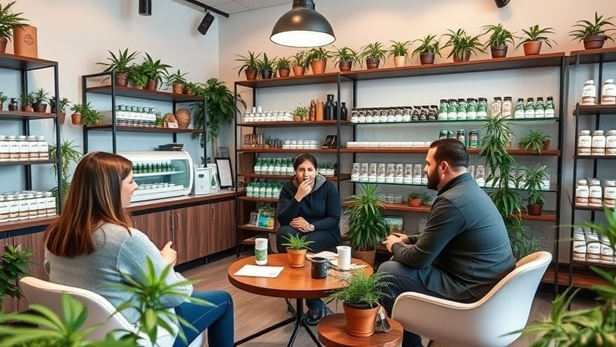 Educational session at a community-focused cannabis dispensary with 3 adults.