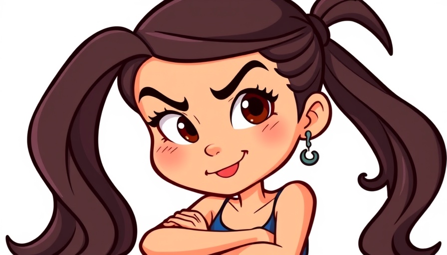 Cartoon woman sitting confidently, stylized illustration.
