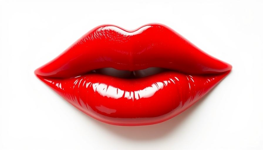 Glossy red lipstick smear on white background for green beauty tips.
