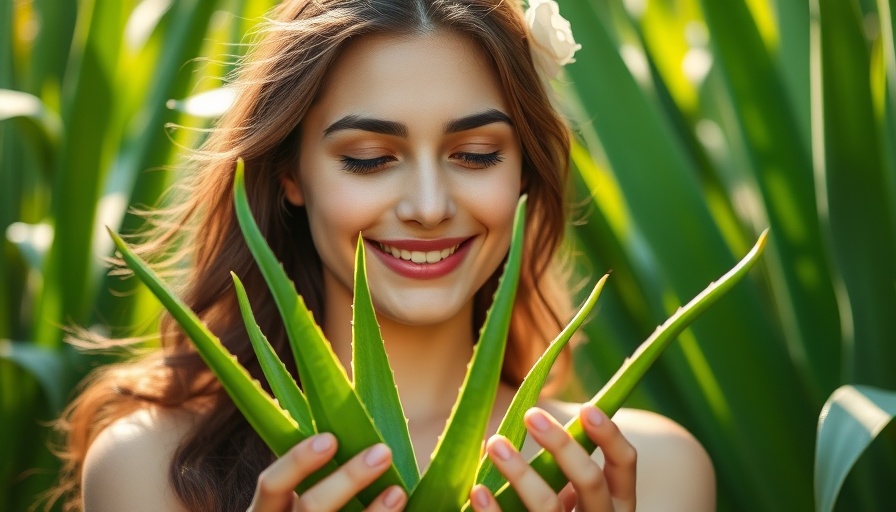 Woman with aloe vera in a garden setting, promoting green beauty tips.