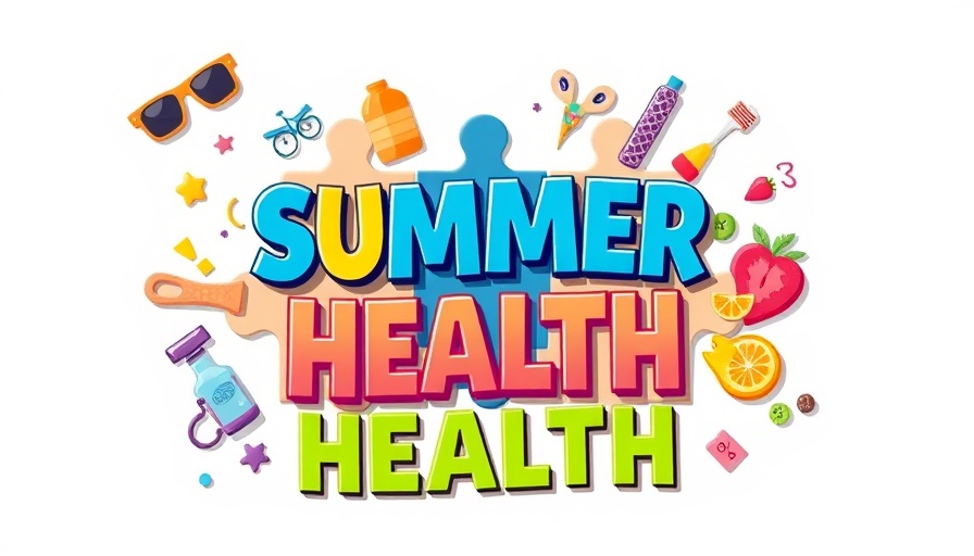 Colorful summer health illustration with wellness icons and text.