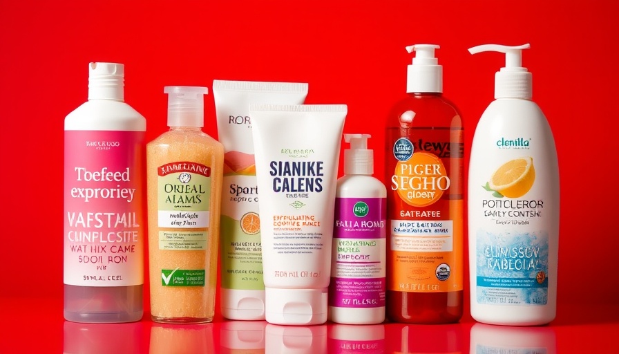 Array of best exfoliating body washes against red background.