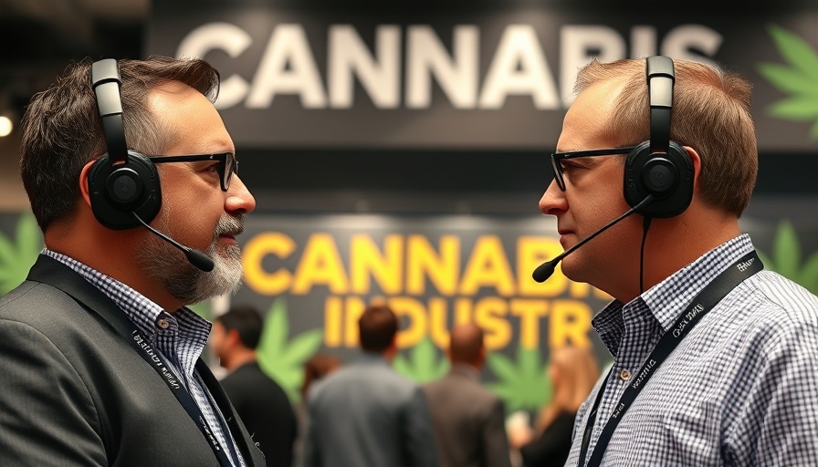 Men discussing at Cannabis industry podcast event.