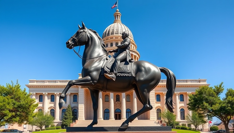 Texas Capitol with statue exemplifying political history.