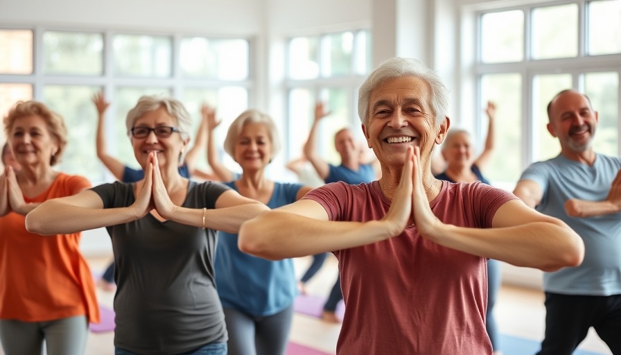 Elderly group doing yoga in a bright room, Structured Lifestyle Programs Boost Cognition