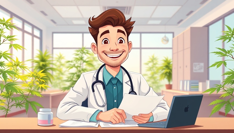 Medical cannabis for anxiety research illustrated with doctor and plants.