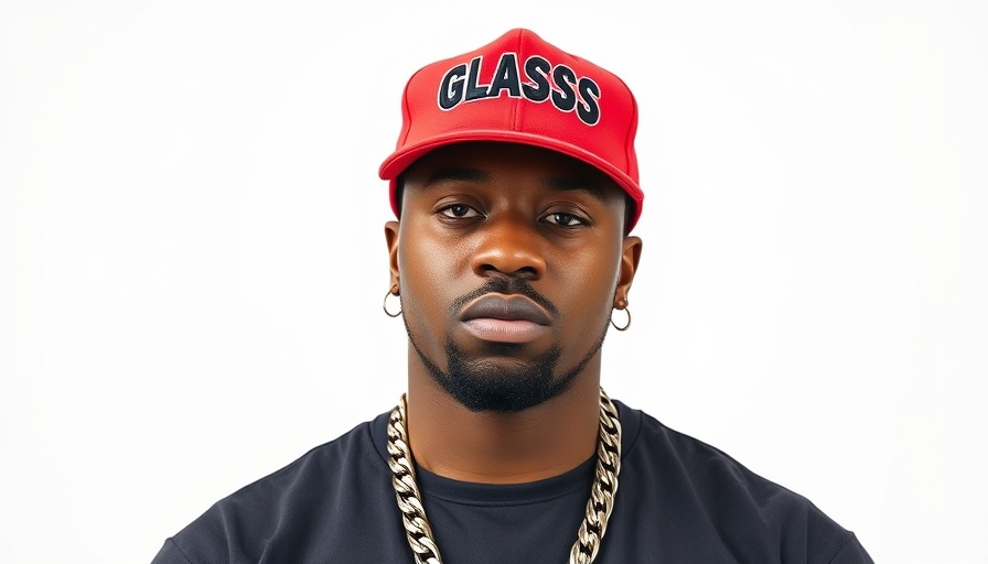 Man with red cap and large chain necklace, plain background.