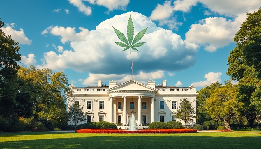 Cannabis industry news: White House with cannabis-shaped cloud.