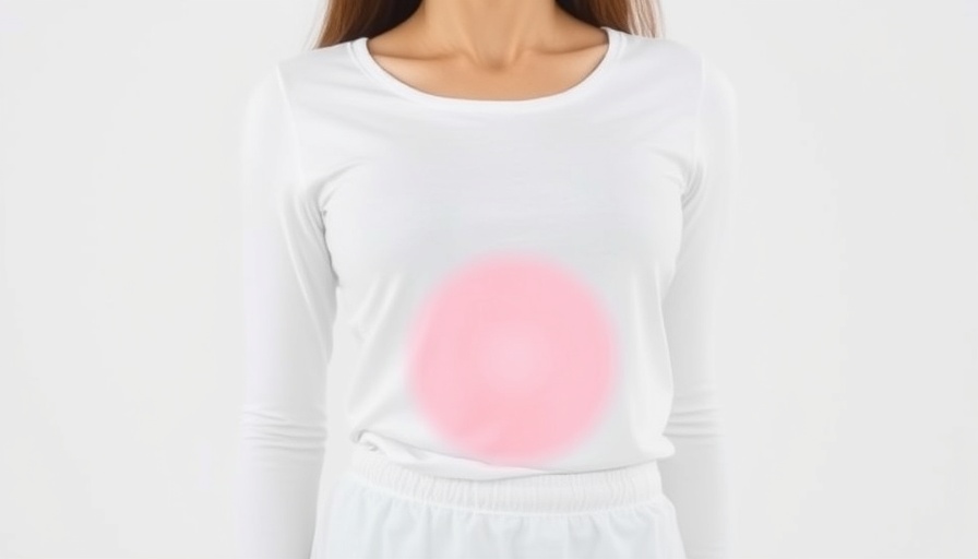 Woman indicating bladder with glowing illustration, health focus.