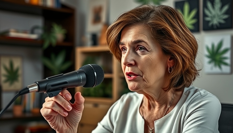 Middle-aged woman discussing cannabis industry compliance in a home office.