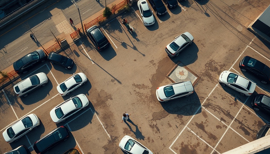 Aerial view of Saskatoon parking lot showcasing a hit and run scene.