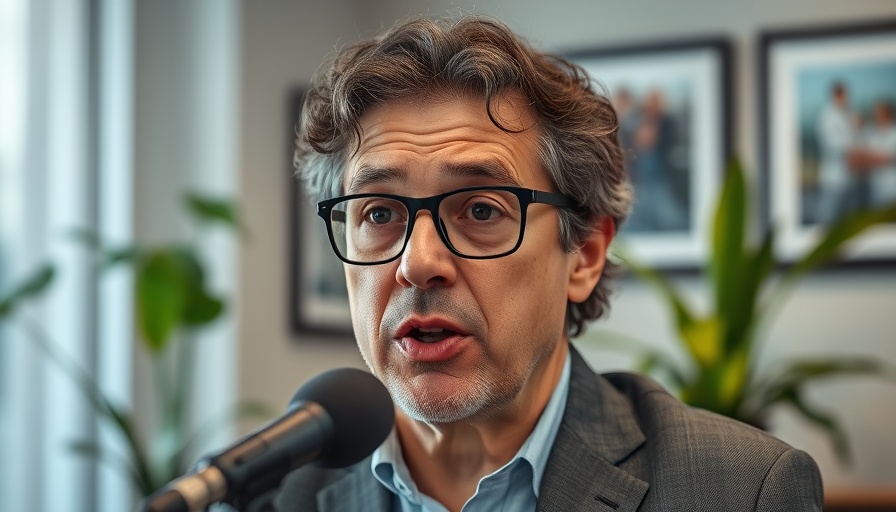 Middle-aged person discussing cannabis industry compliance in office.