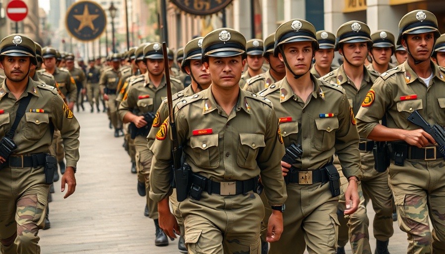 Soldiers marching in formation during military training.