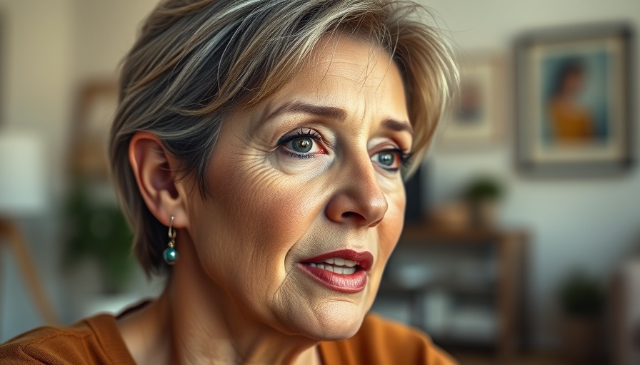 Middle-aged woman speaking indoors, warm ambient light.