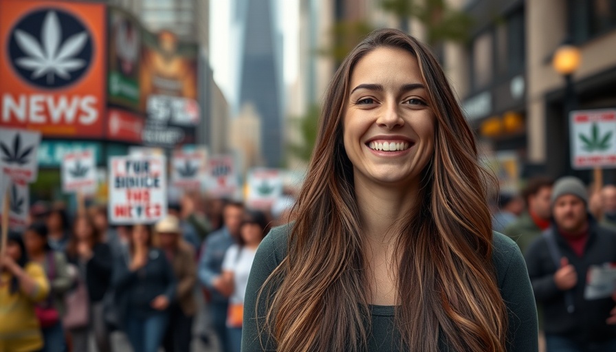 Unity Moves Cannabis Industry Forward with news backdrop and protesting crowd.