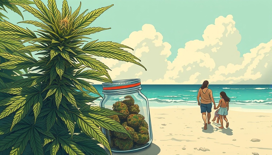 Illustrated cannabis culture juxtaposition with family scenery split.