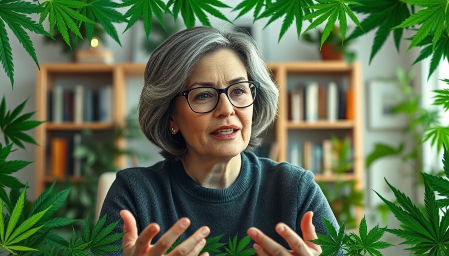 Woman discussing cannabis industry compliance in themed video frame.