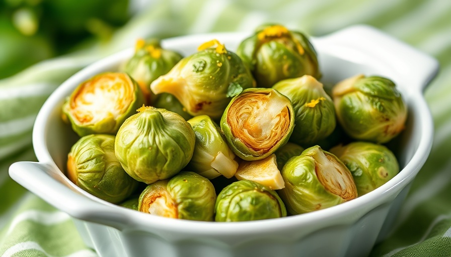 Delicious Brussels sprouts with lemon zest in a white dish.