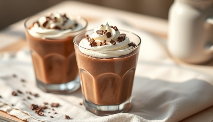 Easy Chocolate Mousse in glasses with cream topping.