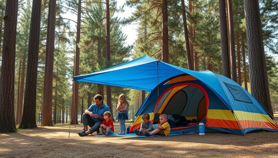 Dispersed camping with kids near Flagstaff in a forest with a blue tent.