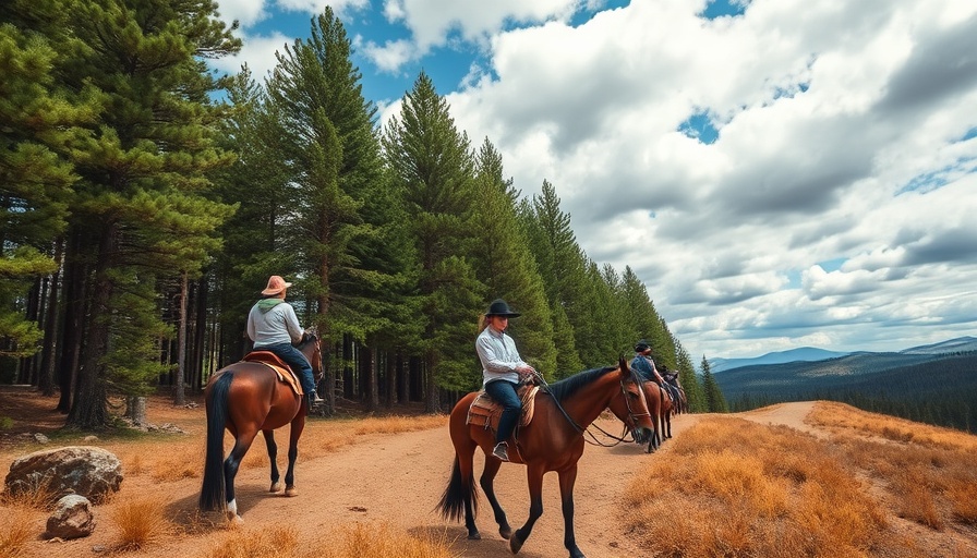 Horseback riding in Sprucedale Guest Ranch Arizona's forest under cloudy sky.