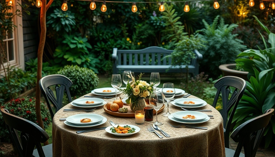 Elegant Phoenix outdoor dining setup with lush garden backdrop.
