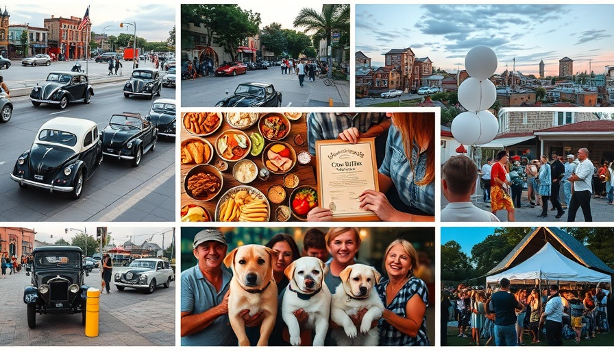 Collage of community events and nostalgia scenes, support local journalism.