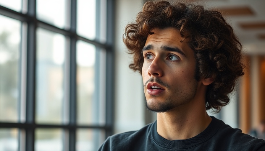 Curly-haired person speaking indoors about disruptive marketing cannabis.
